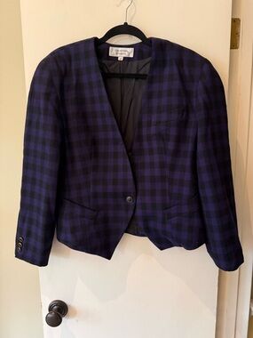 Vintage Cricketeer Purple and Black Plaid 100% Wool Women's Blazer